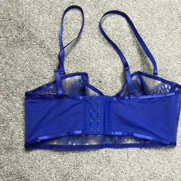 Savage X Fenty Bra Small Blue Straps with Plastic Clear Cups Rhianna - Picture 2 of 7